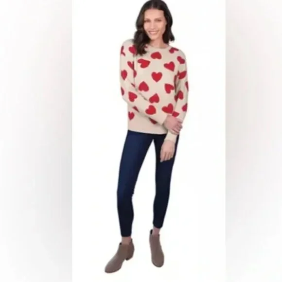 Aldi Valentine Heart Sweater - Red & Ivory Hearts- Size M - Picture 3 of 3